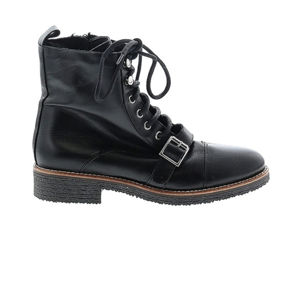 NWOB Bertuchi Black Combat Ankle Boots - Sz EU 38 (US 7.5) Genuine Leather